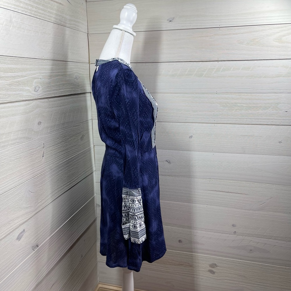 Vintage Havana Navy, Blue & White Print Dress M FREE SHIP - Picture 2 of 5